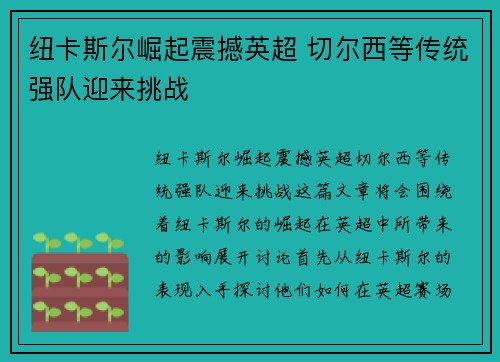 纽卡斯尔崛起震撼英超 切尔西等传统强队迎来挑战
